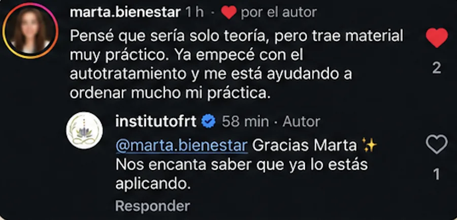 Comentario en Instagram: material práctico y autotratamiento útil.
