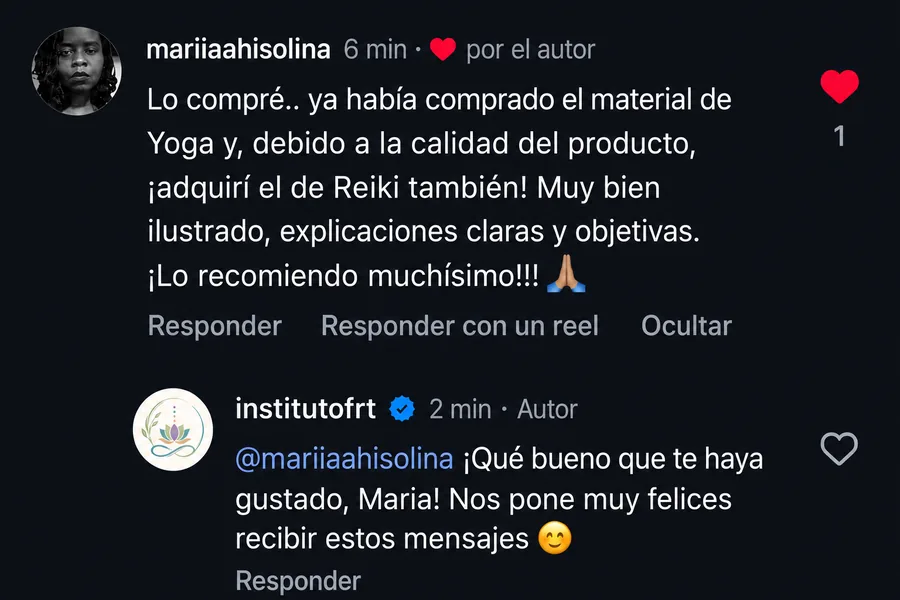 Comentarios en Facebook de alumnas elogiando el material.