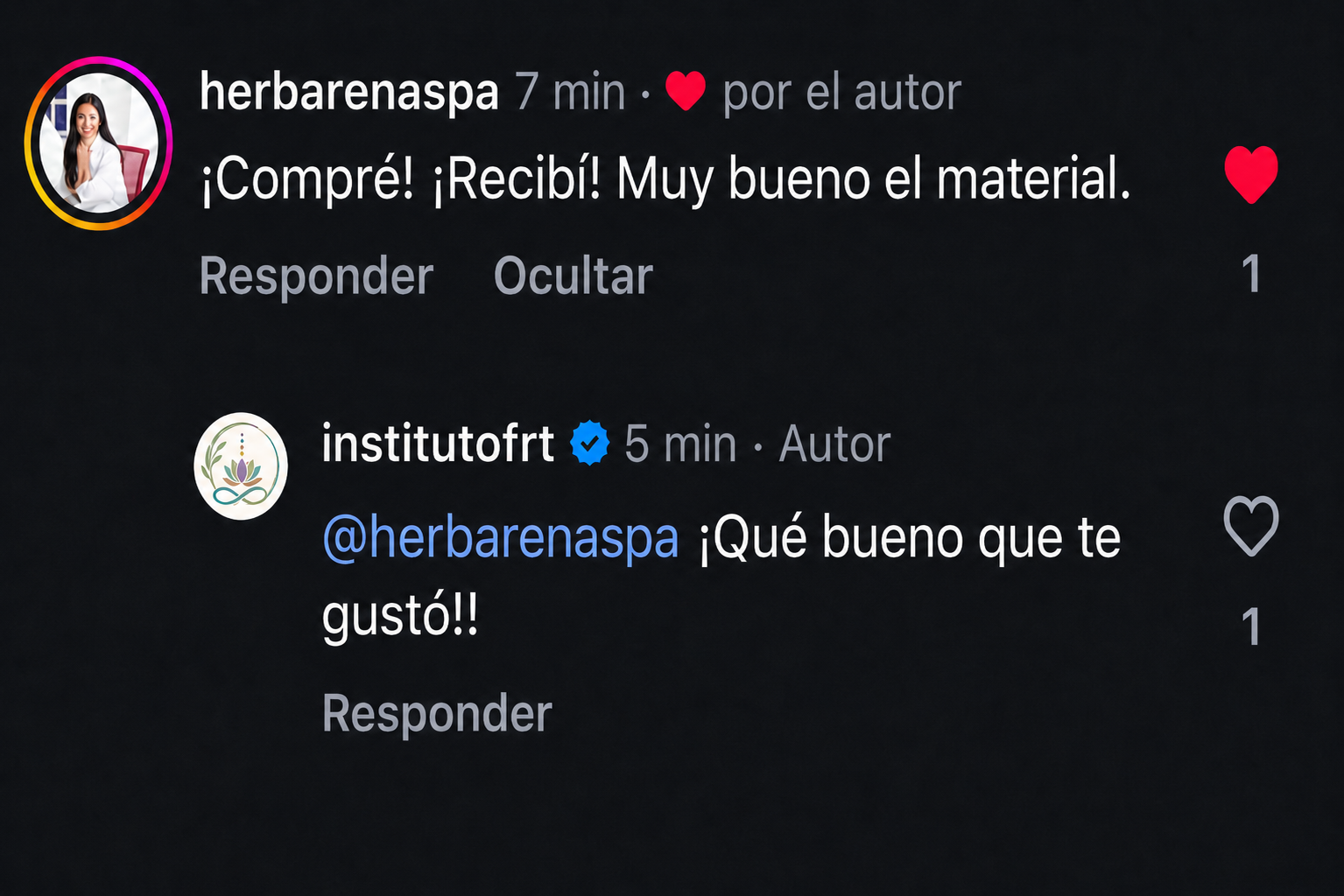 Comentario en Instagram: ¡Compré! ¡Lo recibí! Muy bueno el material.