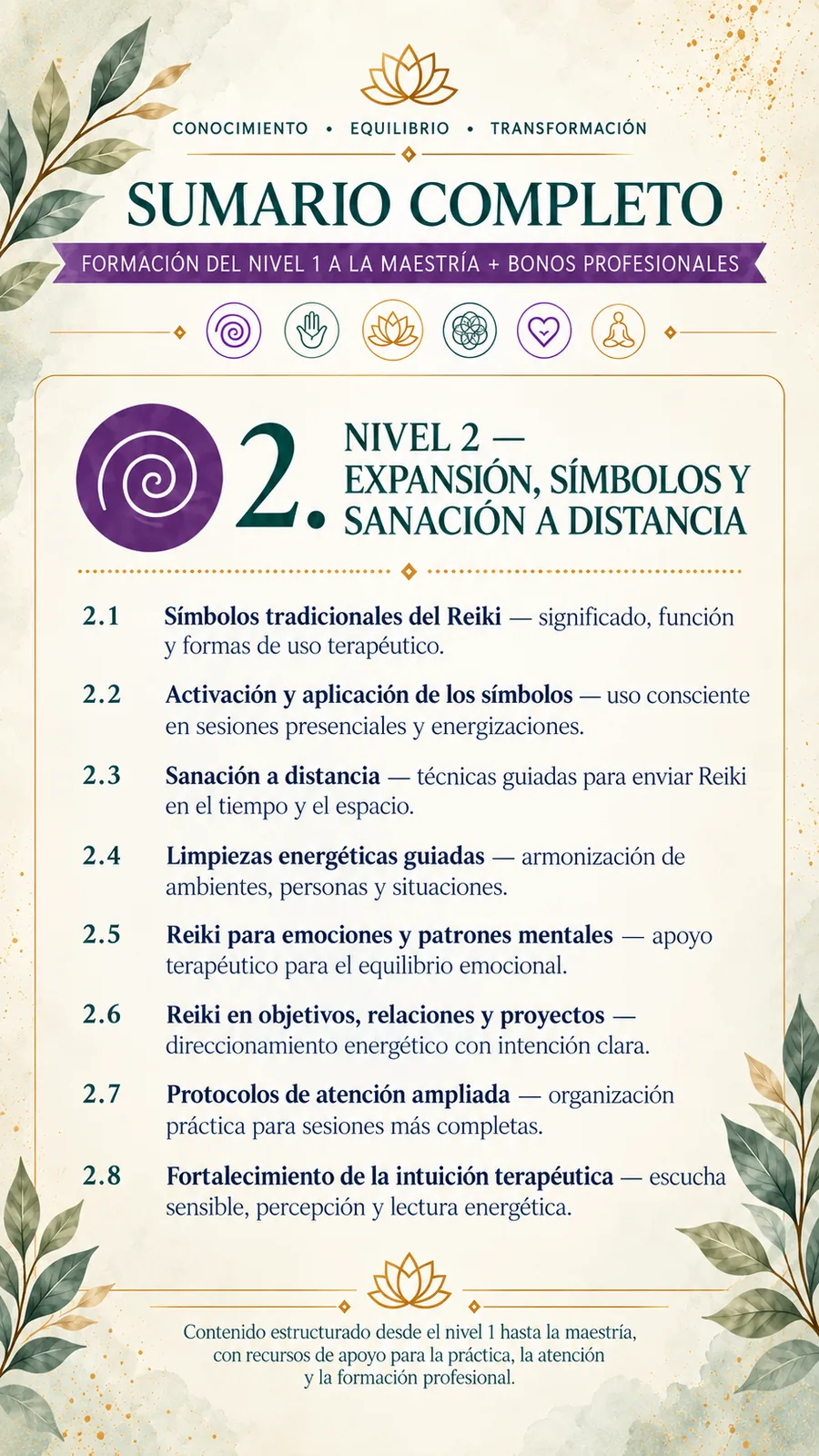 Sumario — Nivel 2: Expansión, símbolos y sanación a distancia