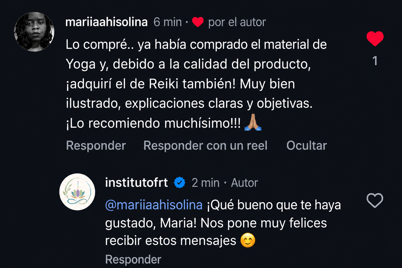 Comentarios en Facebook de alumnas elogiando el material.
