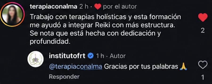 Comentario en Instagram: formación estructurada y hecha con dedicación.